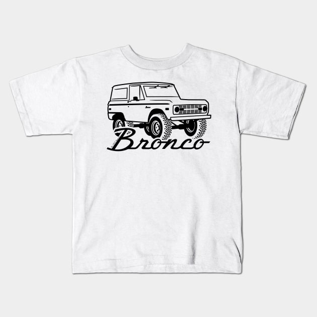 1966-1977 Ford Bronco Black Print w/tires Kids T-Shirt by The OBS Apparel